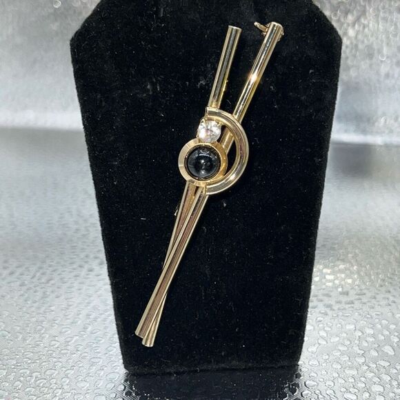 Vintage Edwardian Art Deco Brooch Pin Gold Tome Rhinestone Regency MCM Classic - Picture 1 of 6